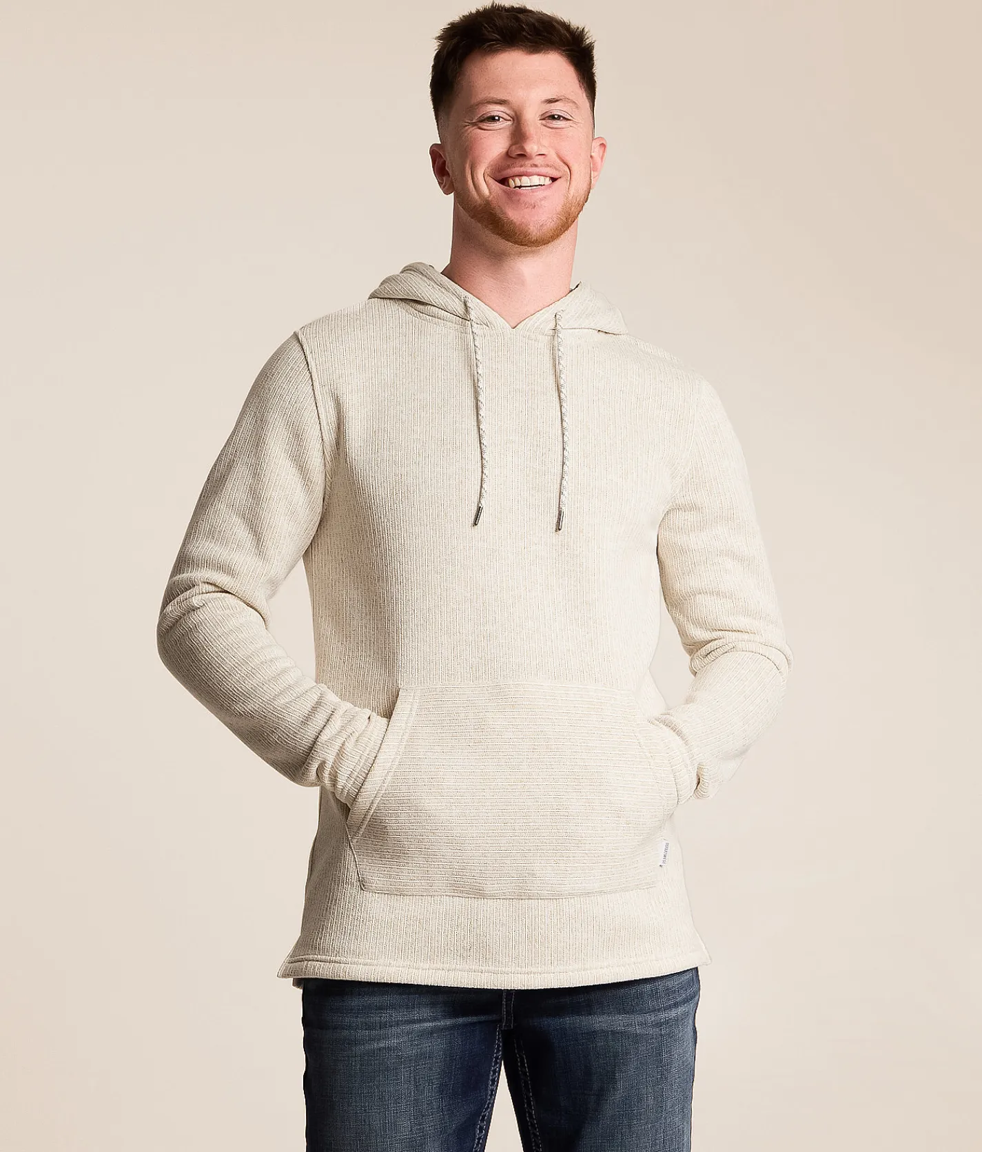 Departwest Striped Cozy Hooded Sweatshirt Oatmeal Clearance