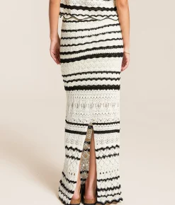 Bottoms | Willow & Root Striped Crochet Maxi Skirt Cream Black