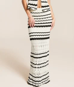 Bottoms | Willow & Root Striped Crochet Maxi Skirt Cream Black