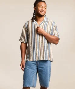 Sunset x Vine Striped Crochet Shirt Ecru Hot