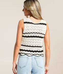Willow & Root Striped Crochet Tank Top Cream Black Sale