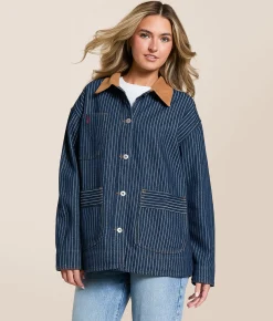 J.O.A. Striped Denim Barn Jacket Indigo