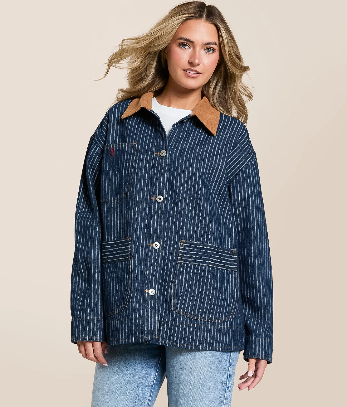 J.O.A. Striped Denim Barn Jacket Indigo