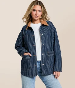 J.O.A. Striped Denim Barn Jacket Indigo