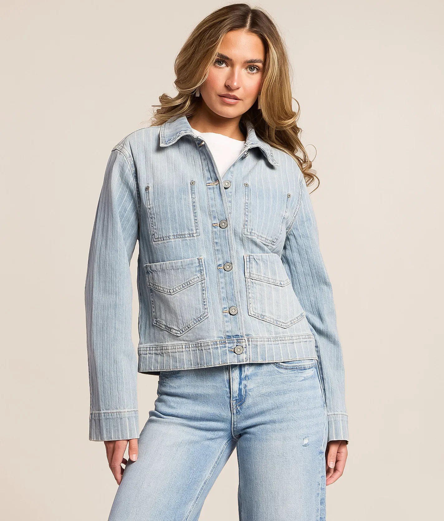 HIDDEN Striped Denim Stretch Jacket Medium