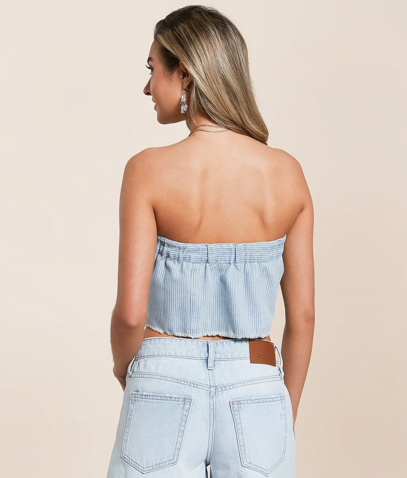 Hyfve Striped Denim Tube Top Light Blue Discount
