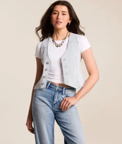 Tops|Coats & Jackets | Willow & Root Striped Denim Vest Blue White Stripe