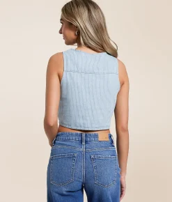 Tops|Coats & Jackets | Hyfve Striped Denim Vest Light Blue