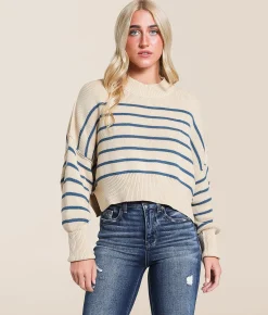 Hyfve Striped Dolman Cropped Sweater Blue