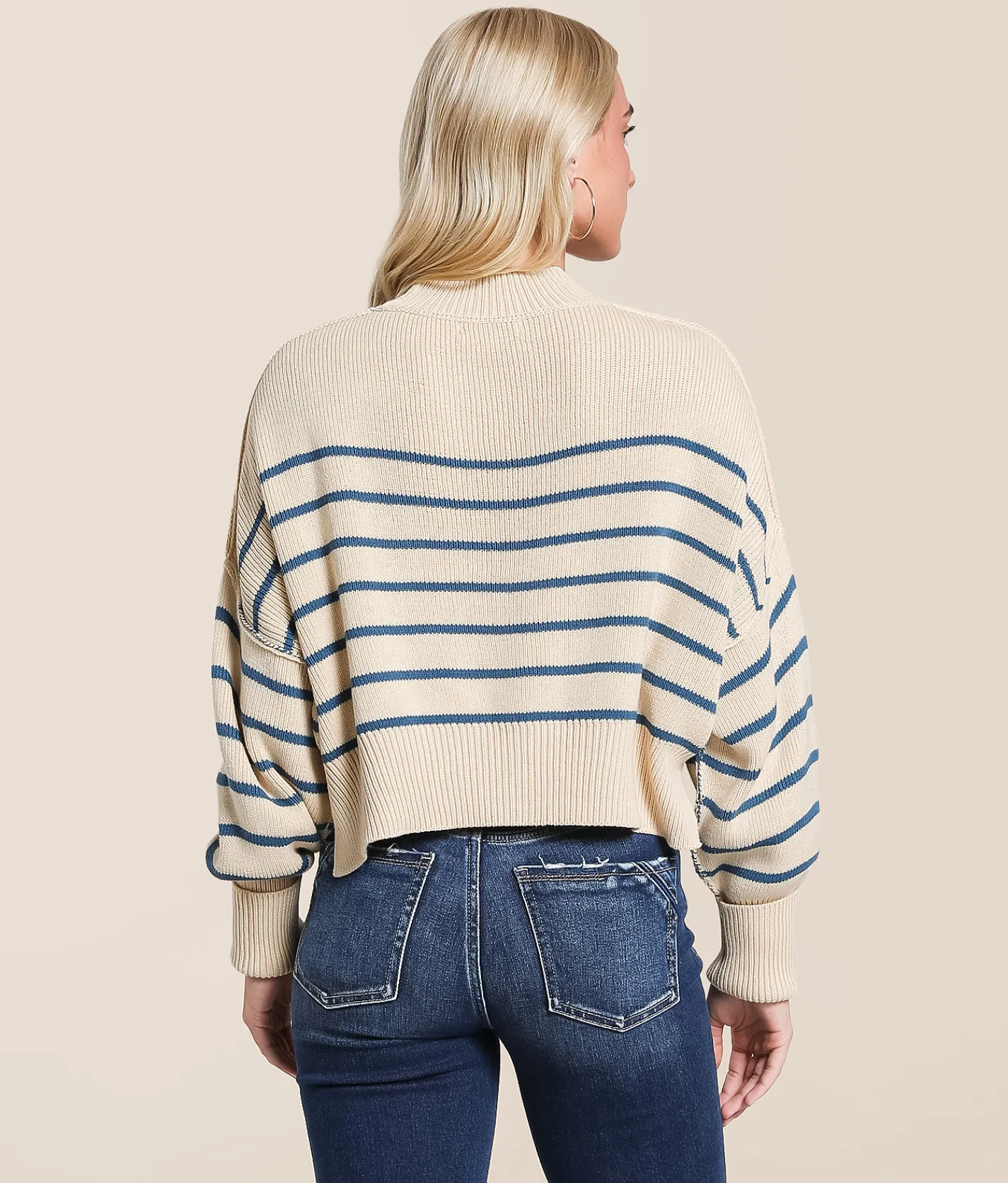 Hyfve Striped Dolman Cropped Sweater Blue