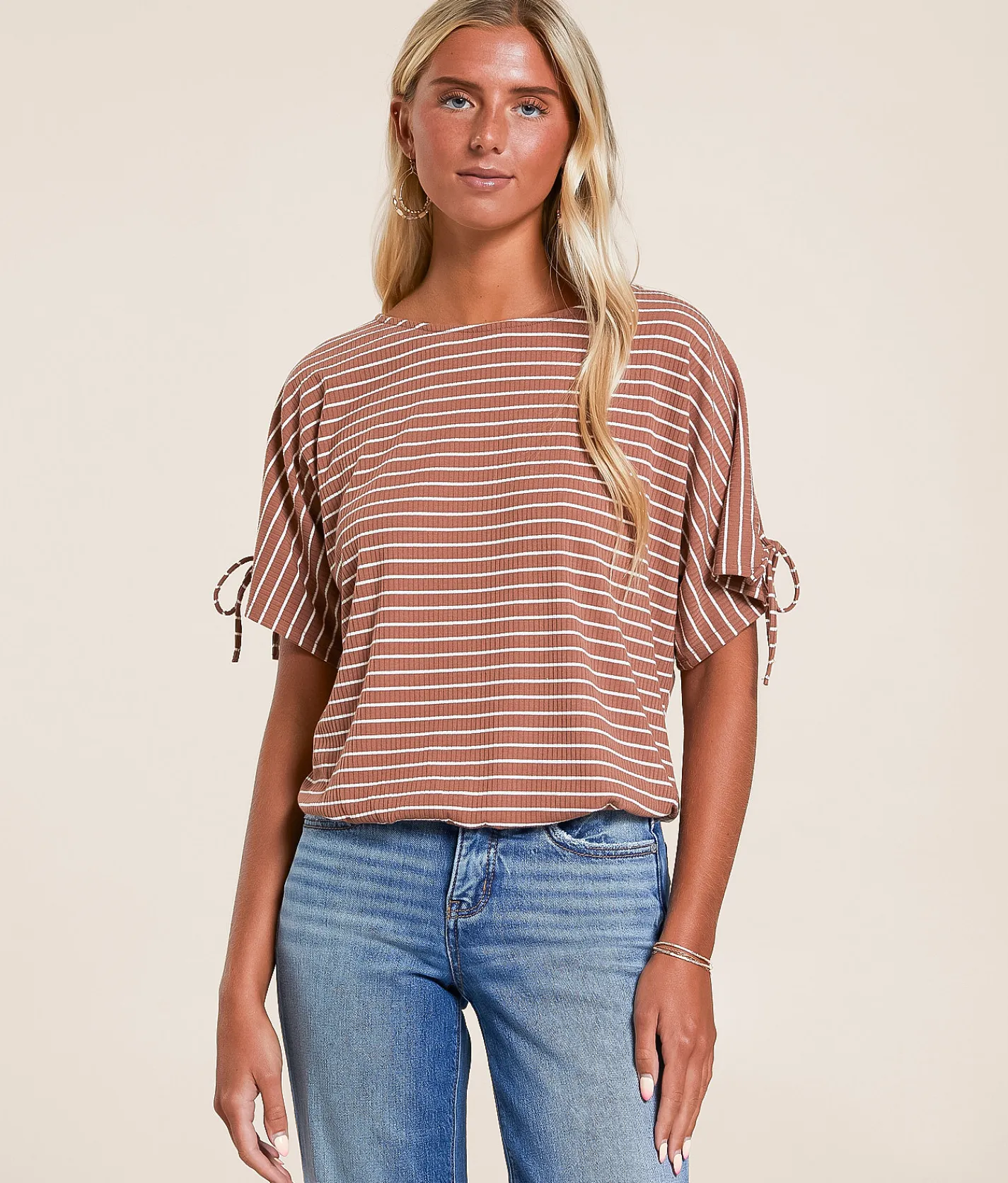 Daytrip Striped Dolman Top Coco Cream Clearance