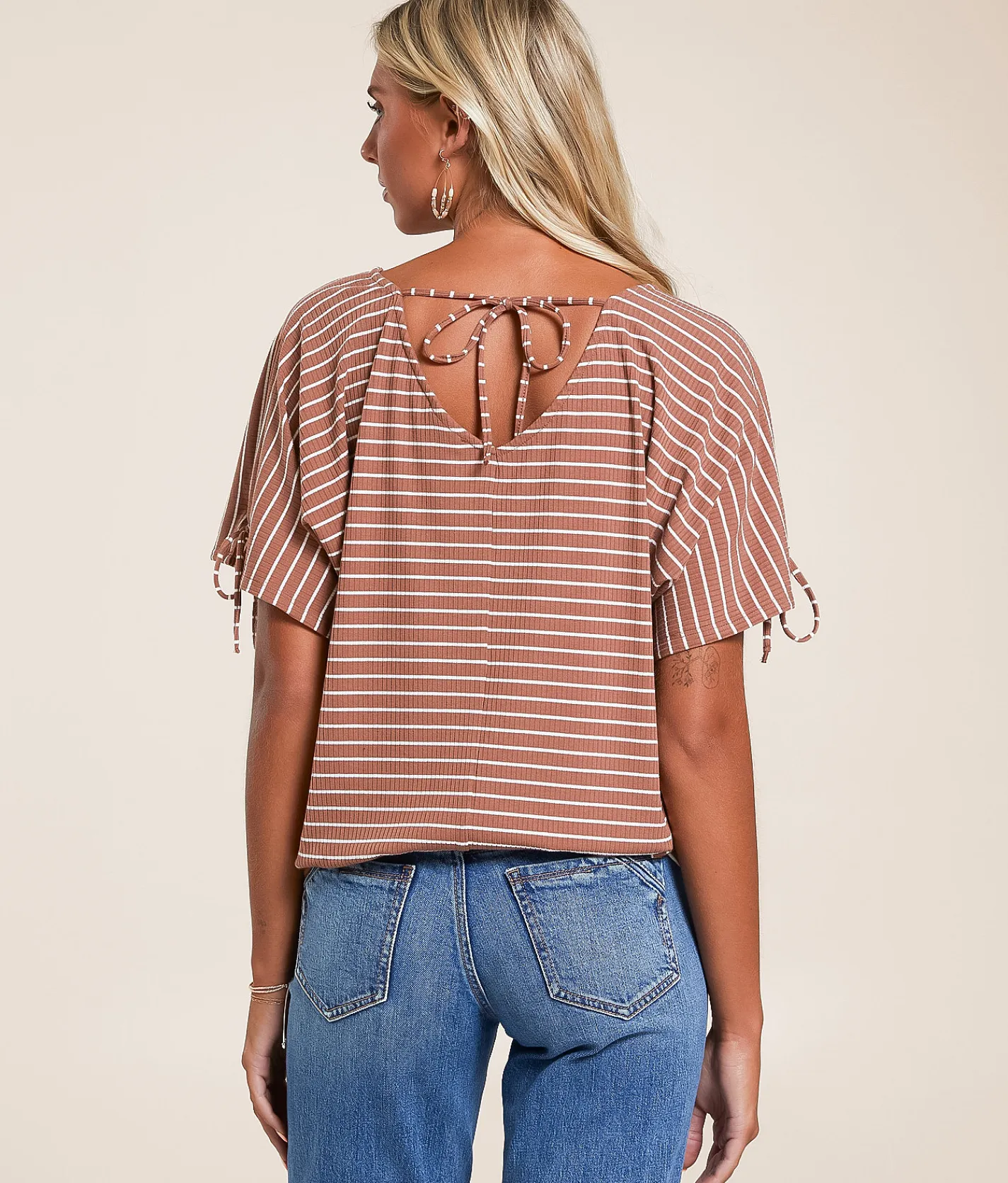 Daytrip Striped Dolman Top Coco Cream Clearance
