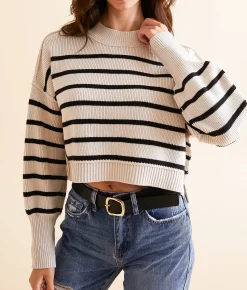 Free People Striped Easy Street Cropped Sweater Pearl Combo Best