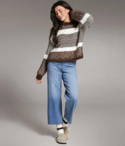 Tops | BKE Striped Eyelash Sweater Chocolate Cream