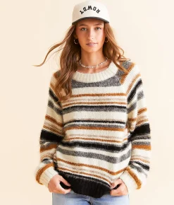 BKE Striped Eyelash Sweater Cream Outlet