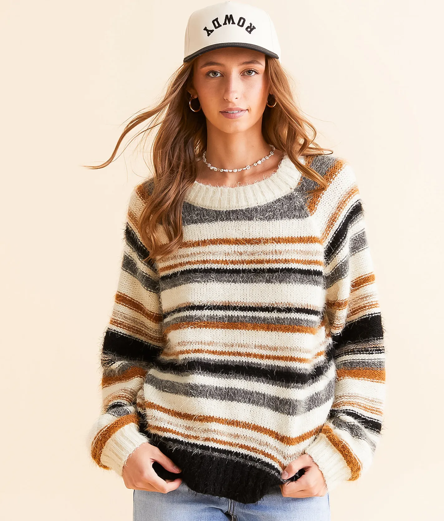 BKE Striped Eyelash Sweater Cream Outlet