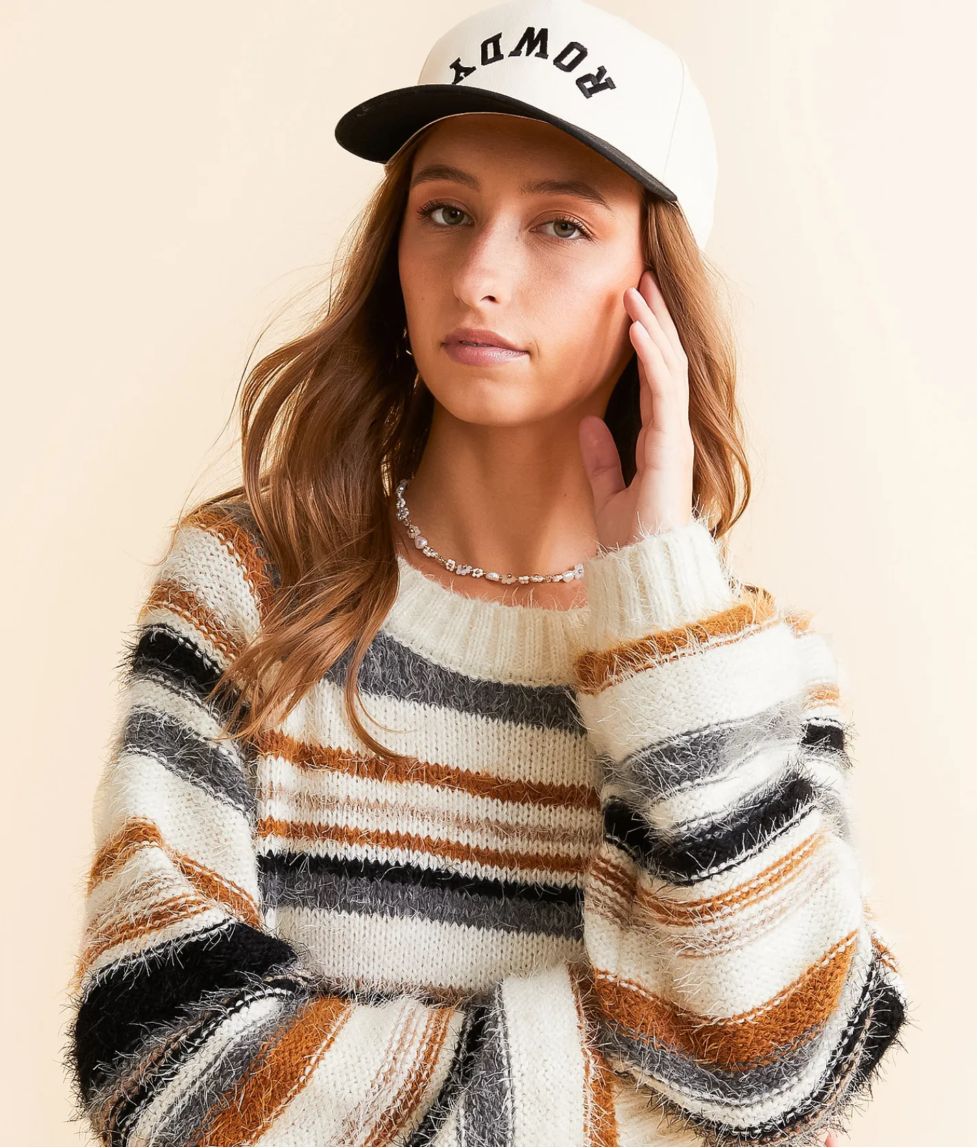 BKE Striped Eyelash Sweater Cream Outlet