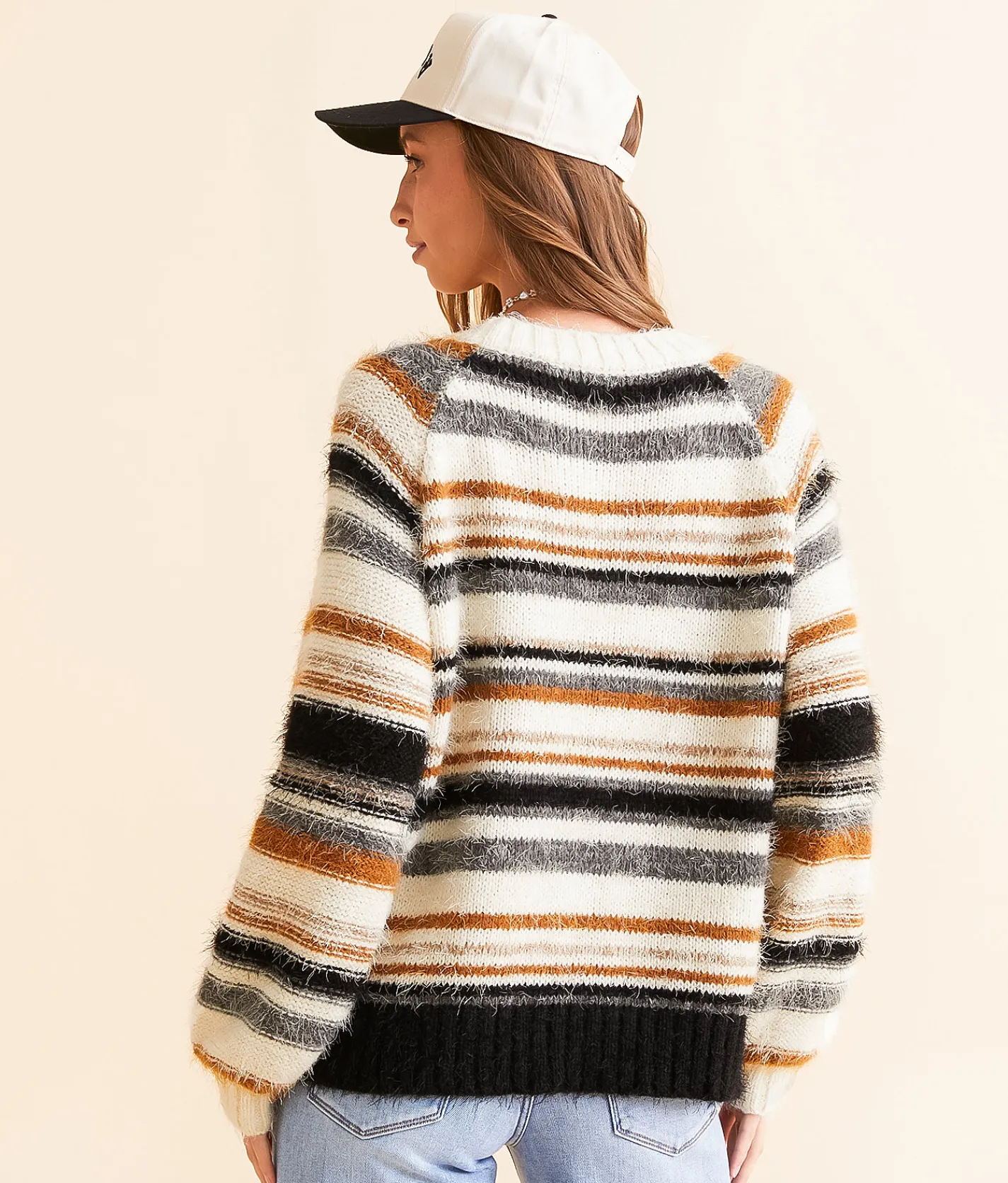 BKE Striped Eyelash Sweater Cream Outlet