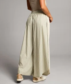 BKE Striped Eyelet Cropped Wide Leg Pant Green Hot