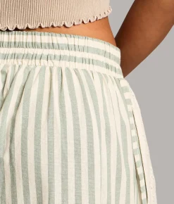 BKE Striped Eyelet Cropped Wide Leg Pant Green Hot