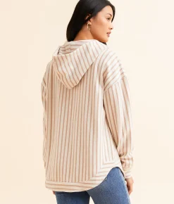 Tops | BKE Striped Fleece Hooded Sweatshirt Birch Natural Stripe