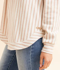 Tops | BKE Striped Fleece Hooded Sweatshirt Birch Natural Stripe