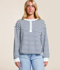 Blu Pepper Striped Henley Navy Sale