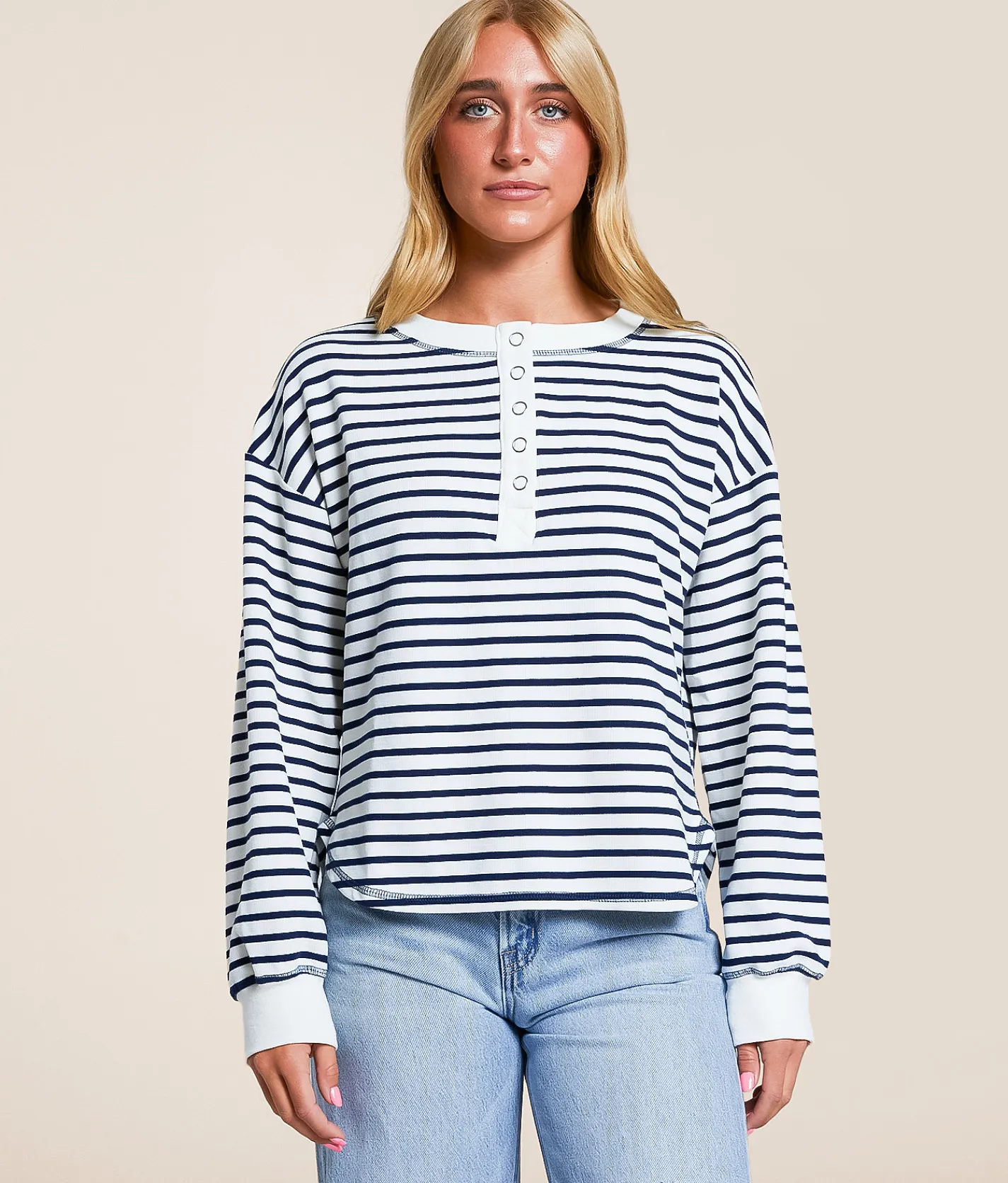 Blu Pepper Striped Henley Navy Sale