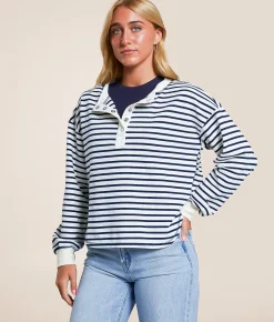 Blu Pepper Striped Henley Navy Sale