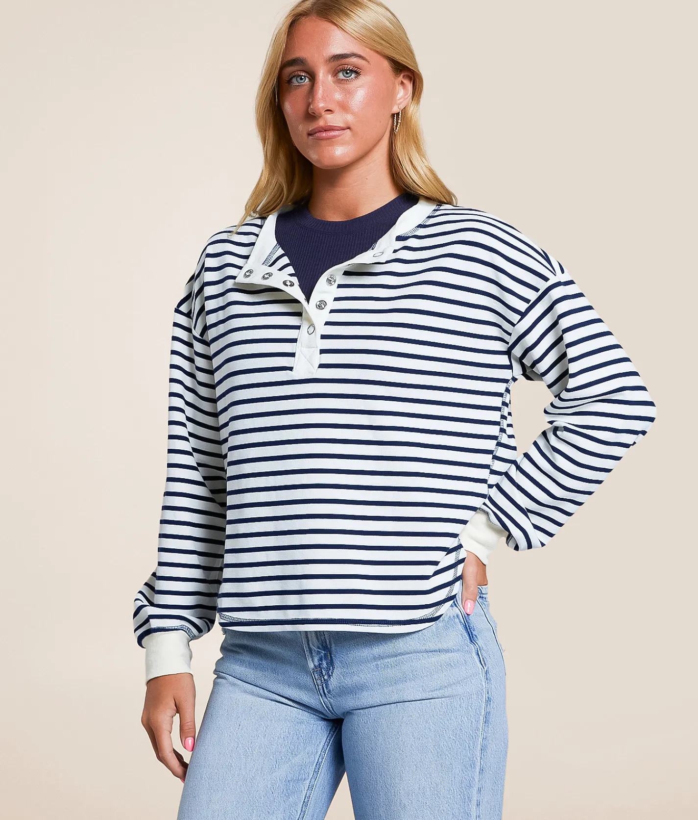 Blu Pepper Striped Henley Navy Sale