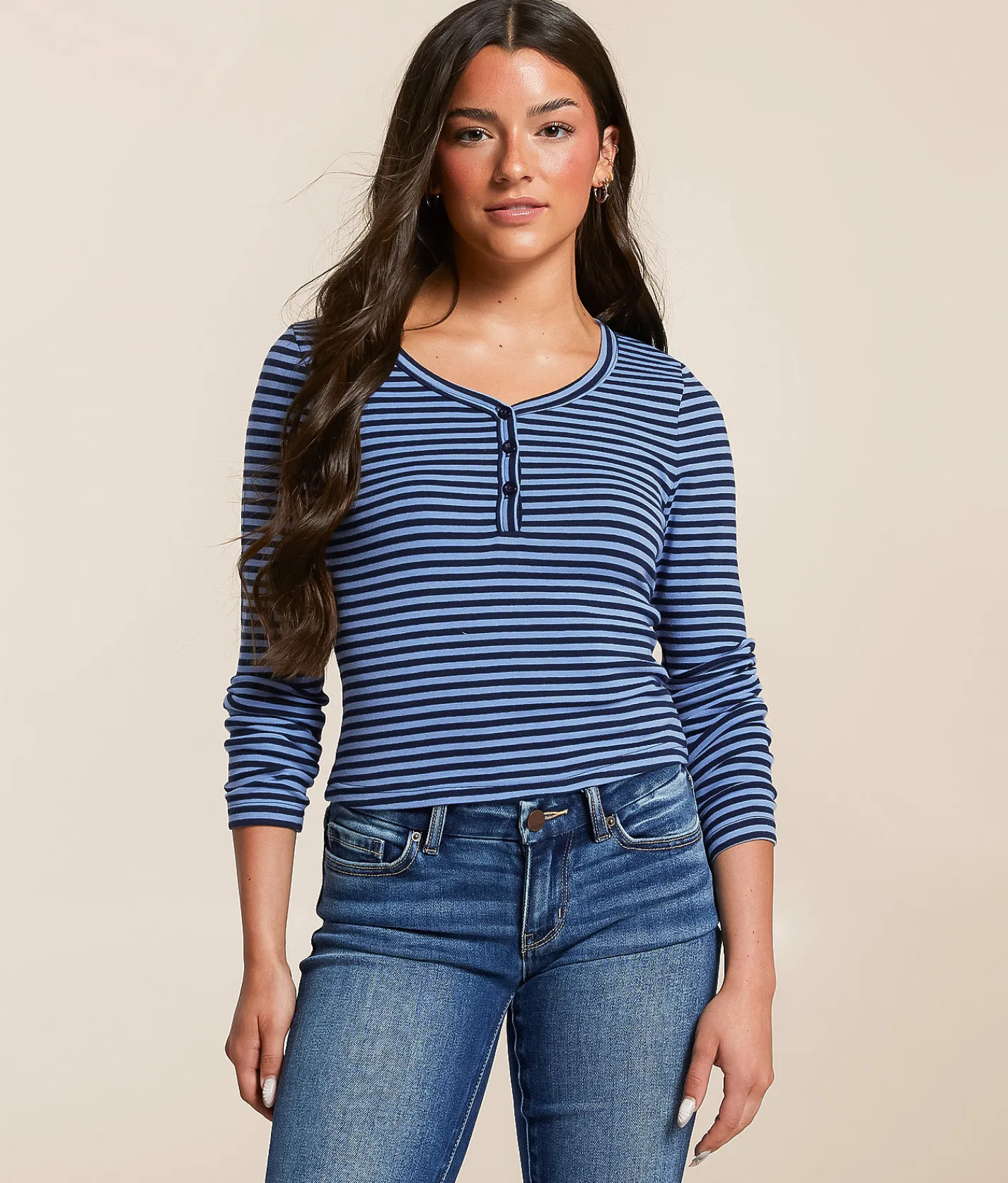 FITZ + EDDI Striped Henley Blue Stripe