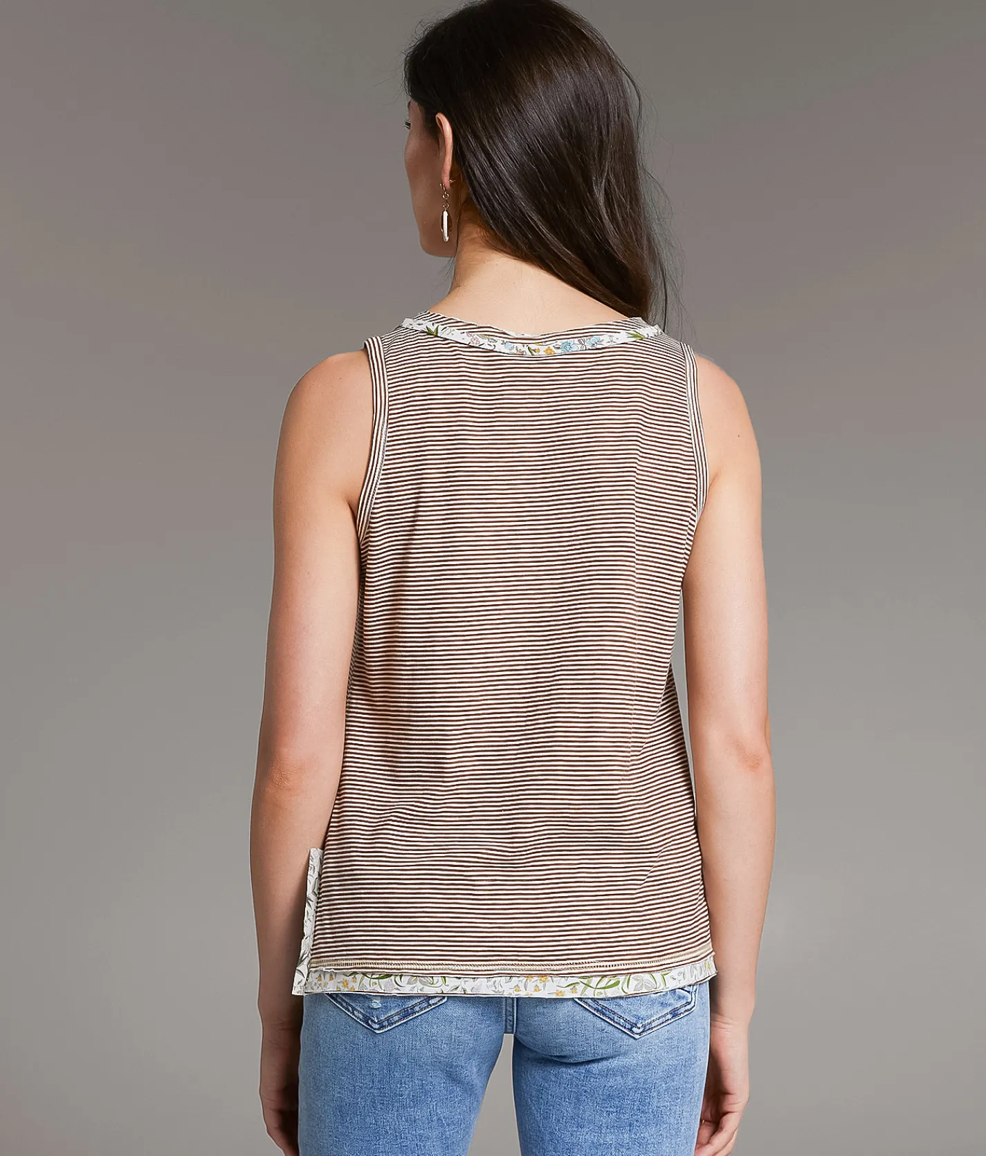 Tops | BKE Striped Henley Tank Top Brown Stripe
