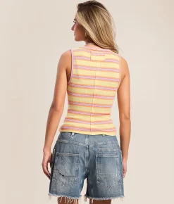 Tops | Free People Striped Henley Tank Top Butter Yellow