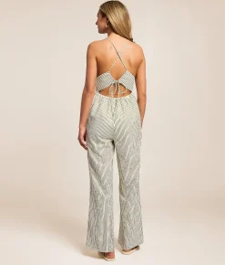 Willow & Root Striped Jumpsuit Cream Green Best