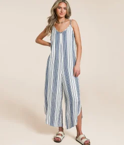 En Creme Striped Jumpsuit Cream Blue Online