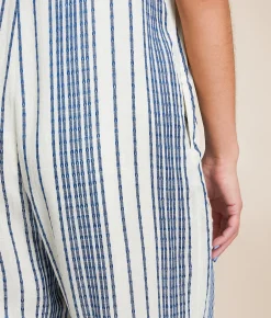 En Creme Striped Jumpsuit Cream Blue Online