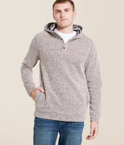 Departwest Striped Knit Hooded Henley Sweatshirt Cherry Mahogany New