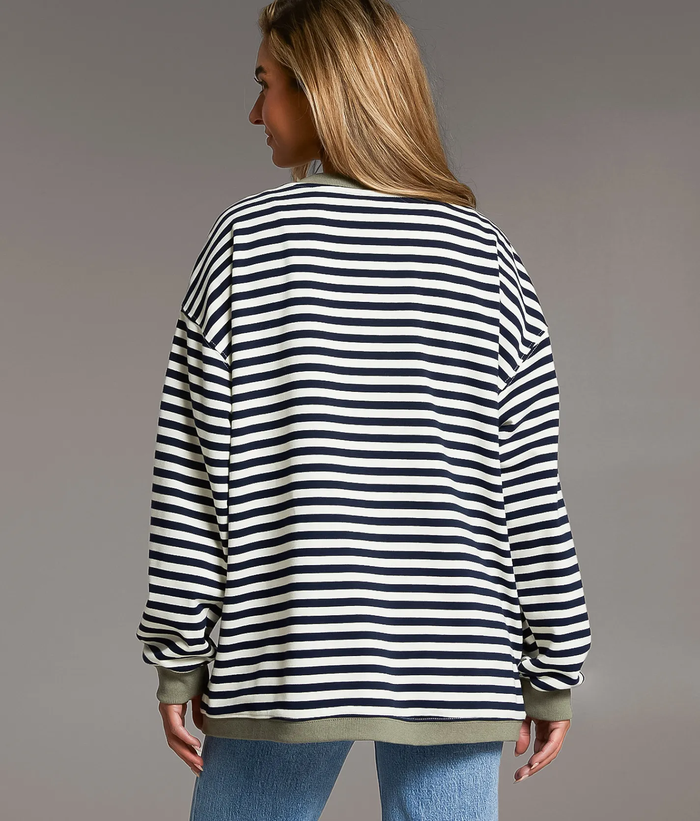 Tops | BKE Striped Knit Oversized Cardigan Navy And Cream Stripe