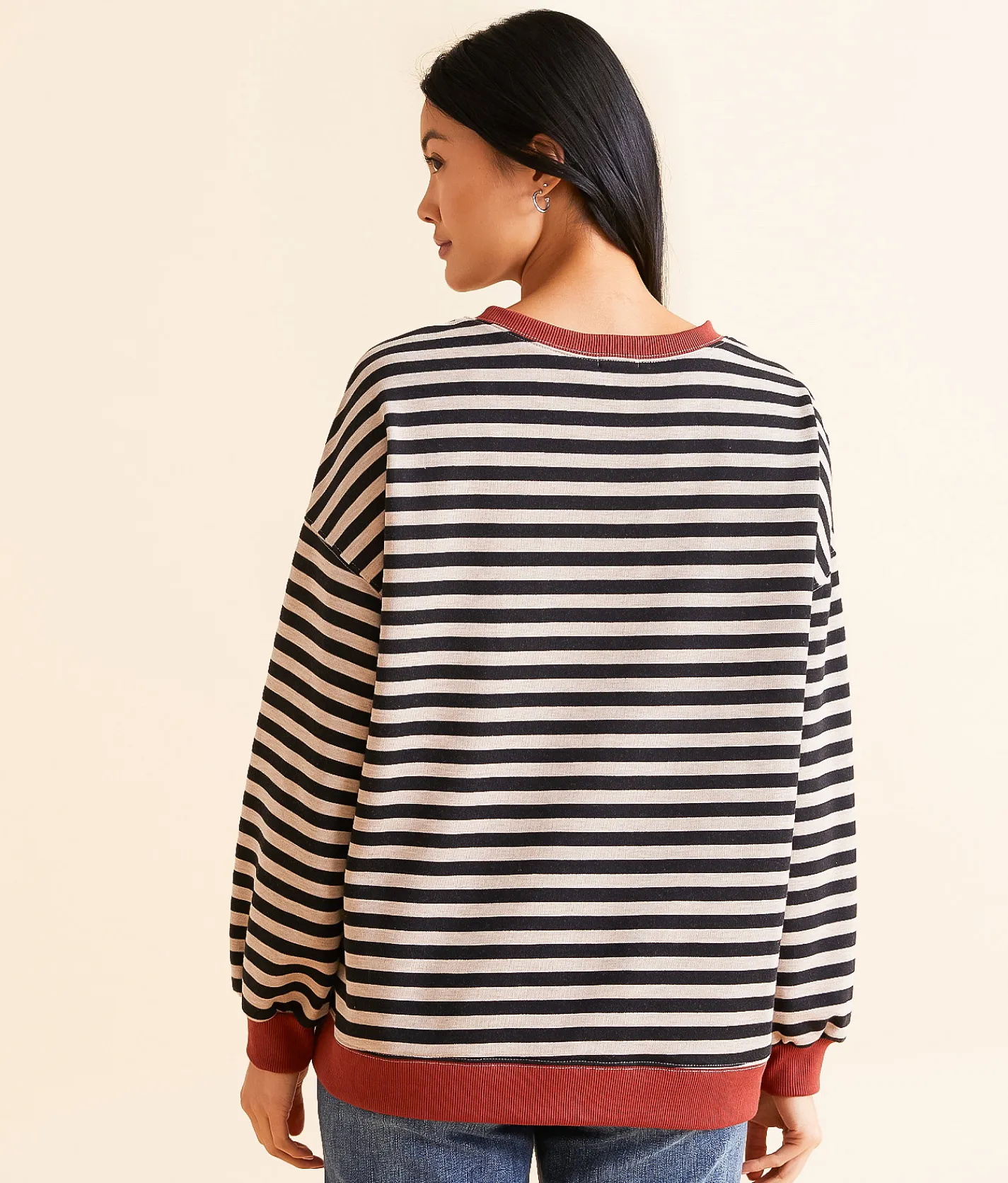 BKE Striped Knit Pullover Natural Birch Stripe Discount