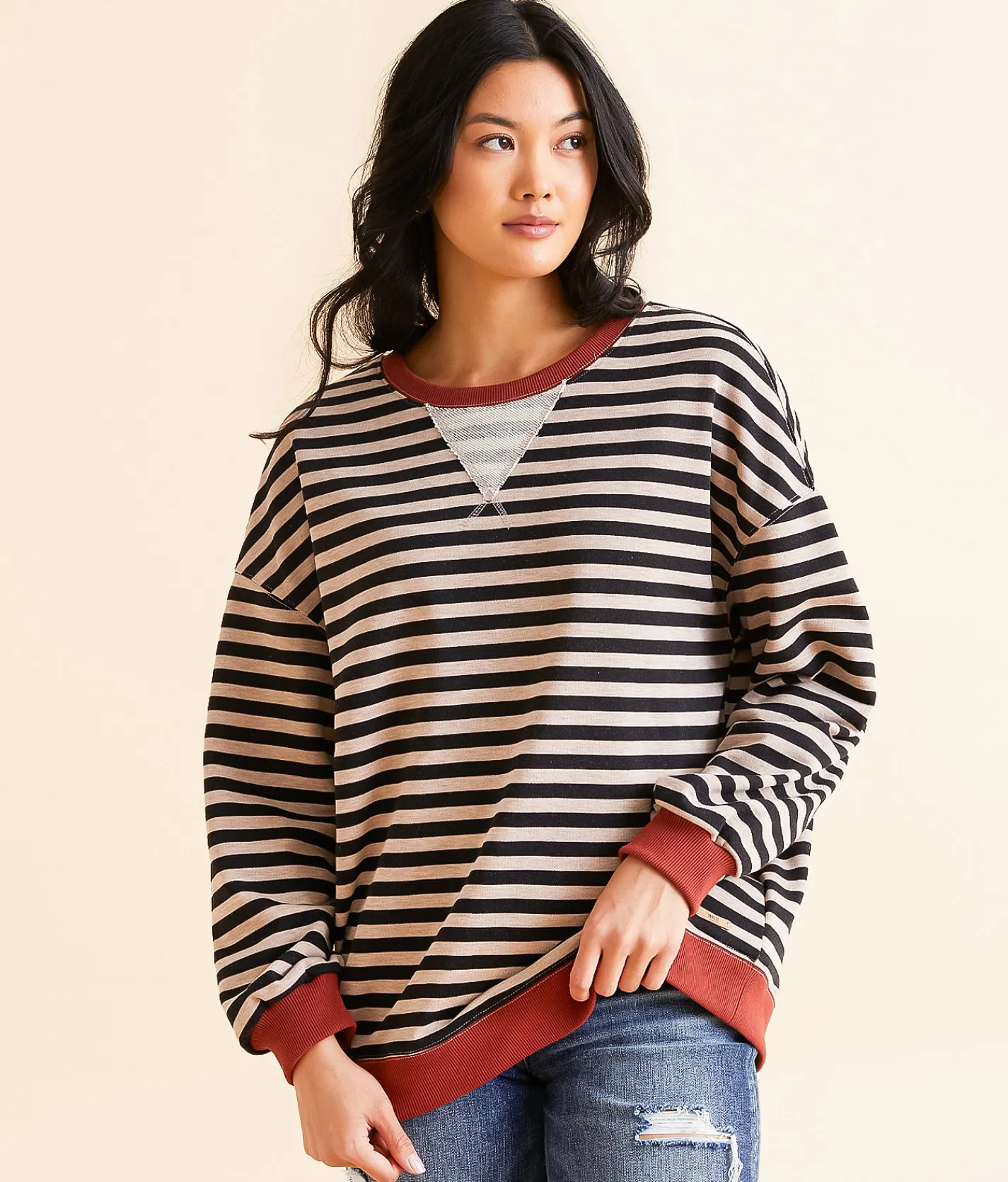 BKE Striped Knit Pullover Natural Birch Stripe Discount