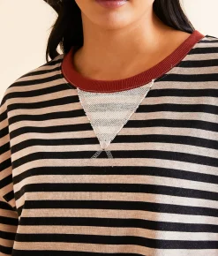 BKE Striped Knit Pullover Natural Birch Stripe Discount