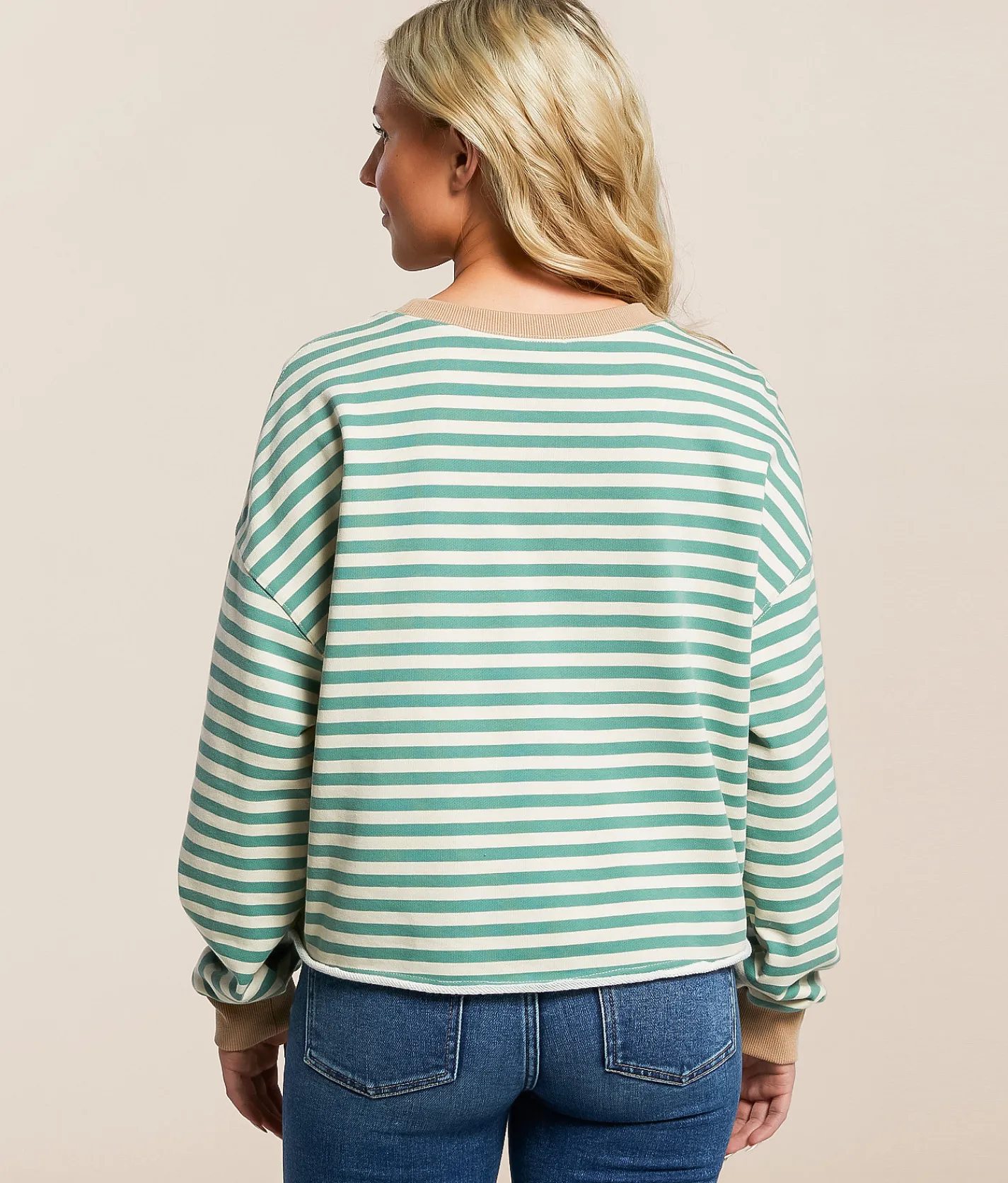 BKE Striped Knit Pullover Malachite Green Brich Clearance