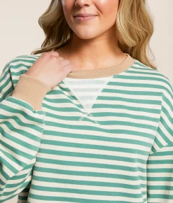 BKE Striped Knit Pullover Malachite Green Brich Clearance