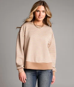 Tops | BKE Striped Knit Pullover Natural White