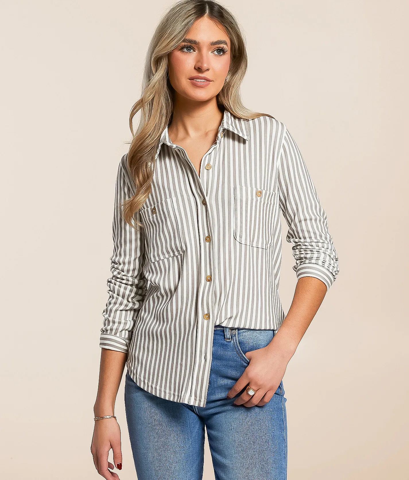 Tops | Blu Pepper Striped Knit Shirt Olive