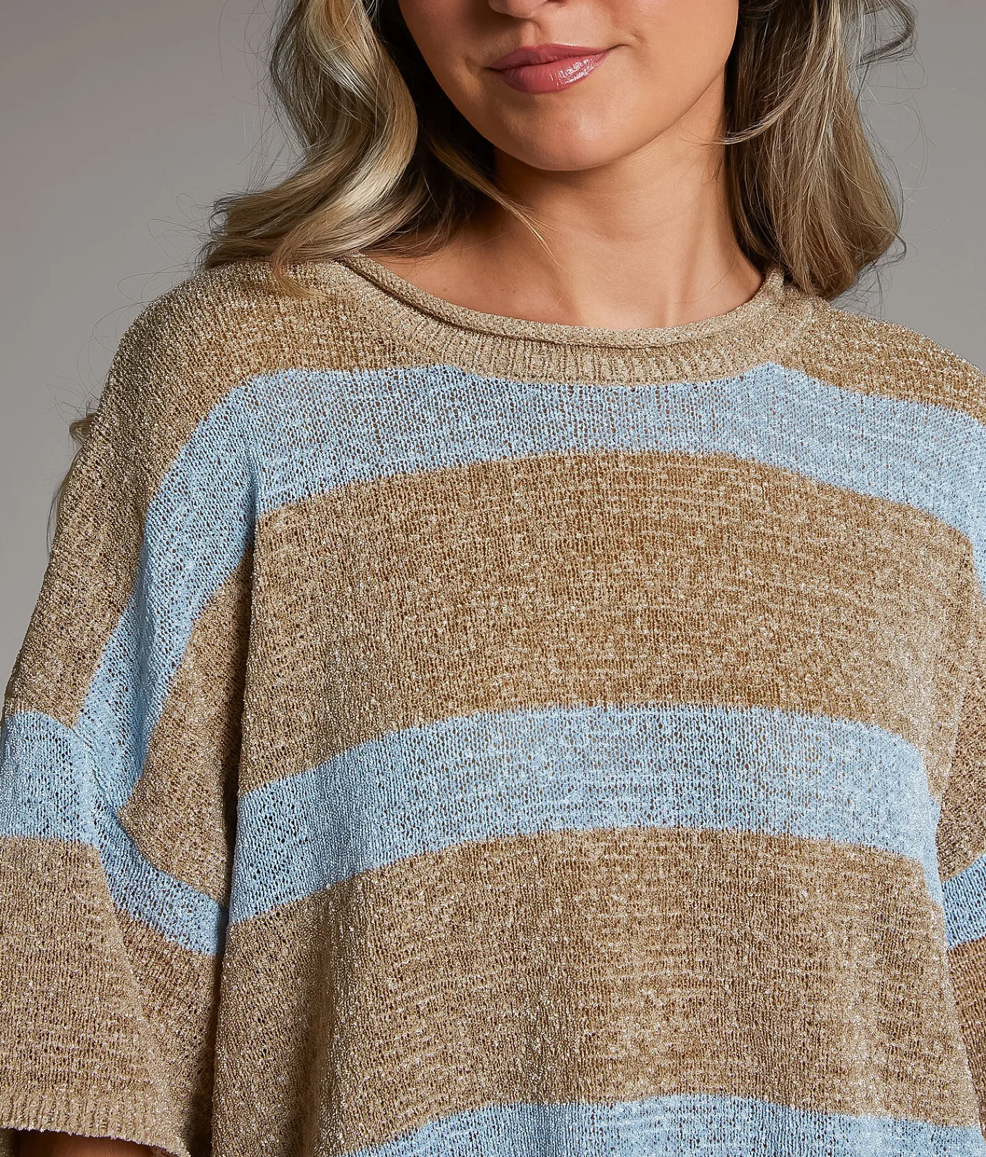 BKE Striped Knit Sweater Taupe Blue