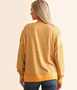 BKE Striped Knit Top Mustard Online
