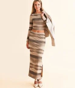 Tops | Willow & Root Striped Mesh Top Taupe Combo