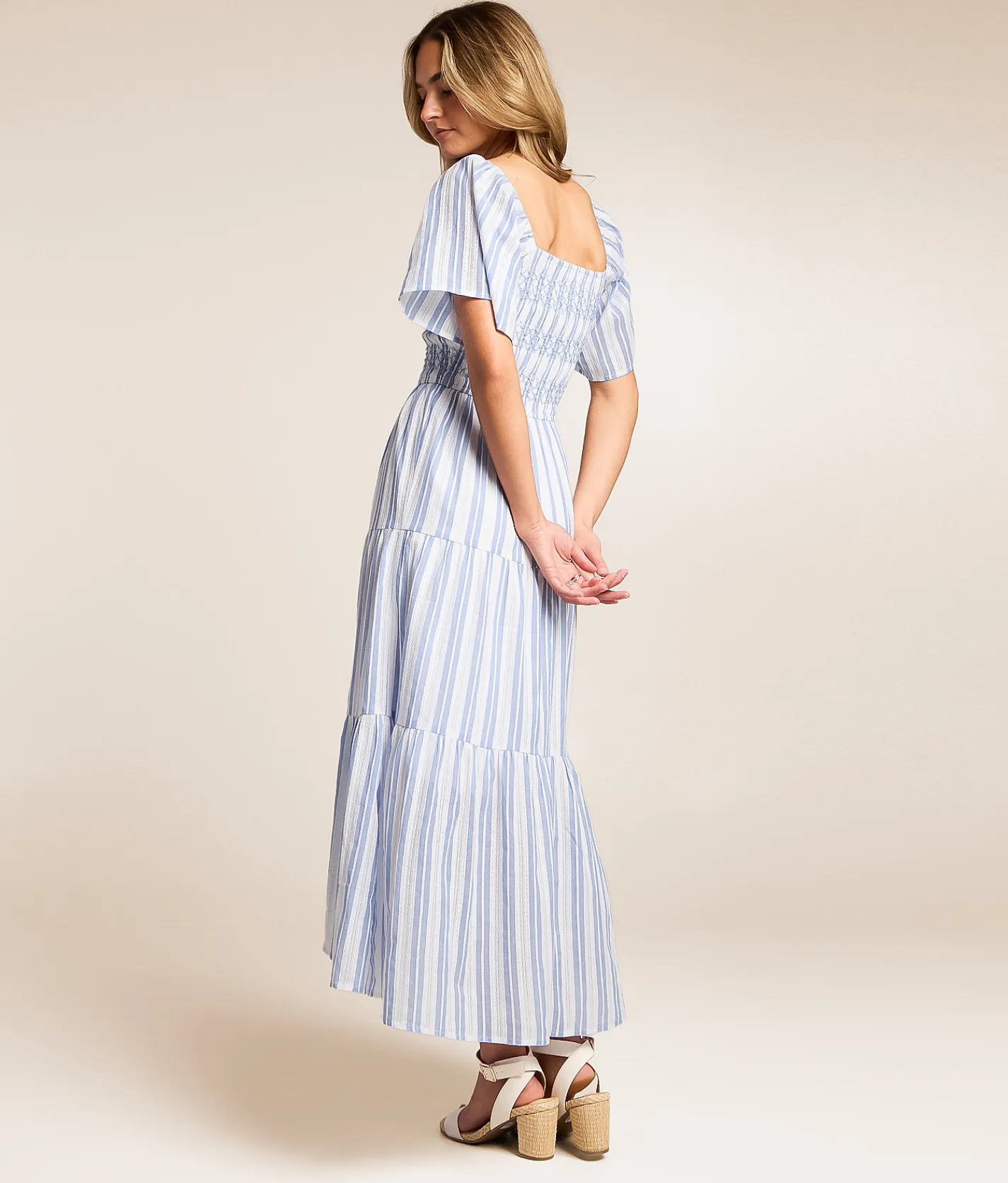 Willow & Root Striped Midi Dress Blue Ivory Clearance