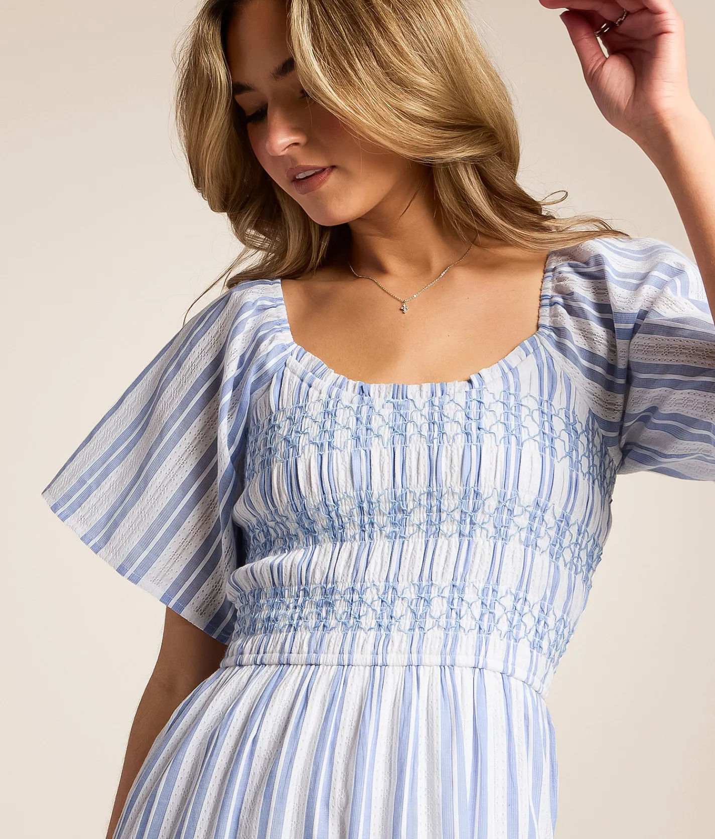 Willow & Root Striped Midi Dress Blue Ivory Clearance